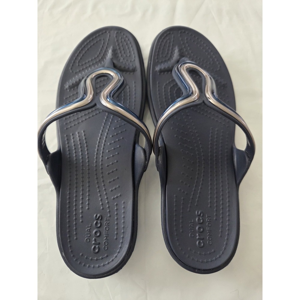 Crocs Sanrah Metal Block Flat Sandals Women's 9 Blue Summer Modern Artsy - Picture 2 of 10